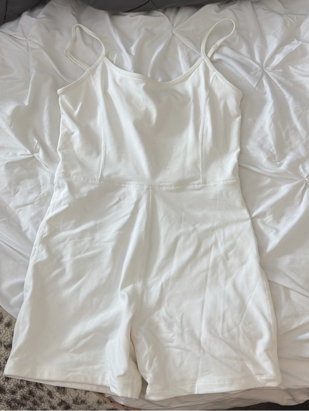 Garage White Ribbed Spaghetti Strap Romper